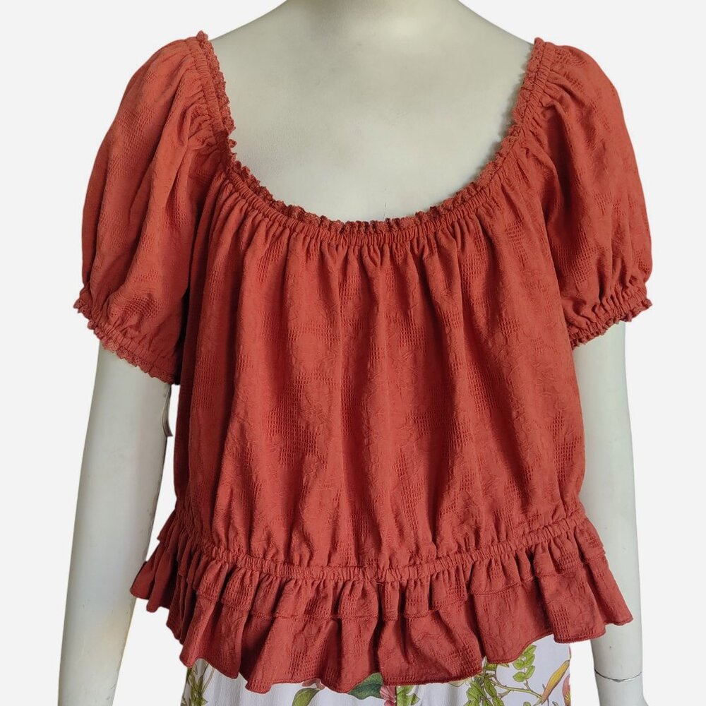 Unique Vintage Retro Boho Festival Rusty Tiered Ruffle Hem Peasant Blouse 1X 16